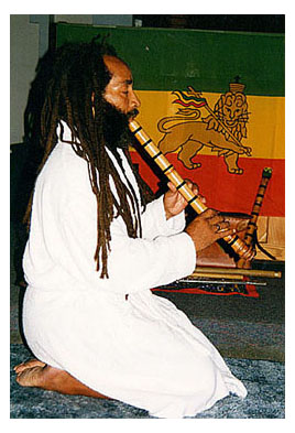 Veronza playing the shakuhachi healing flute